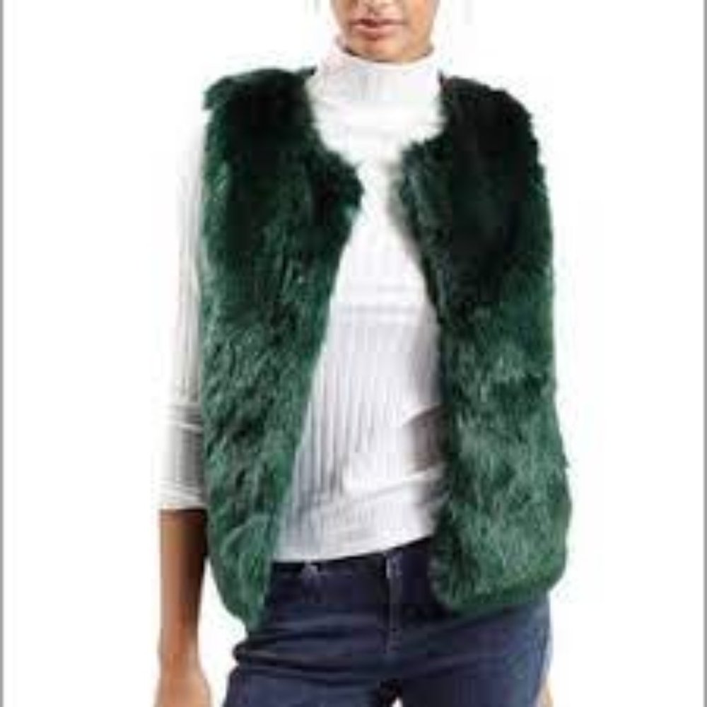 Topshop Faux Fur Vest Dark Green Size 2